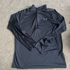 Under Armour Mens Pullover Quarter Zip 1/4 Black Large HeatGear Longsleeve Shirt